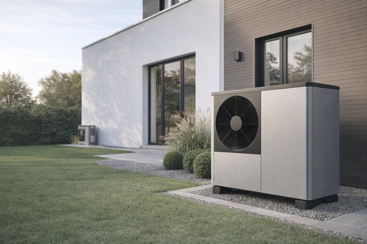 Tepelné čerpadlo pri modernom rodinnom dome